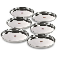 Urban Kraft Stainless Steel Plate/Heavy Guage Steel Dinner Plates Set Of 6 / High Grade Steel Plates For Lunch/Dinner With Mirror Finish, Bpa Free - Steel Thali Set (Pack Of 6, 27.5 Cm)