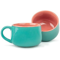 Shay Ceramic Medium Cup Set Of 2, Sea Green & Pink, 320Ml (12 Oz) For Coffee & Tea | Glossy Finish Premium Stoneware