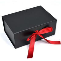 Rbs - Black Gift Boxes For Packaging (Empty) 23 X 16 X 10Cm Holds Upto 5Kg, Multipurpose Valentine Gift Boxes For All Occasions (1 Pack) Cardboard Box Empty, Gift Boxes For Presents (Red Ribbon)