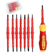 Aasons Screwdriver Set 7 Pieces Insulated Screwdriver Handle Set 14 In 1 Multifunctional Interchangeable Two Way Compact Magnetic Electrician Maintenance Tool Kit With Tester & Rotating Handle
