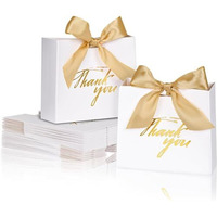 Satyam Kraft 10 Pcs Elegant Candy Folding Paper Box With Handle Favor Decorative Box For Wedding, Gift Box In Festivals, Birthday, Perfect For Packing Chocolate Box, Dry Fruits For Gifting (White)