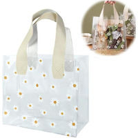 Aiver Clear Small Gift Bags With White Handles Daisy Clear Plastic Gift Wrap Bag Reusable Transparent Pvc Tote Bag Valentine's Day Wedding Shopping Baby Shower Birthday 1-Count White