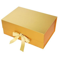 Aakriti Elegant Gifts Box Folding Rakhi Gift Boxes With Ribbon Gifting Reuse Hamper Rakhi Box Gift Boxes Present Gold Gift Box Ribbon Birthday Party Favors (23 X16 X10Cm, Gold Gift Box 1Pcs)