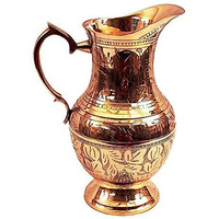 Dsh Crafting Your Curiosity Brass Jug/Pitcher Designer Embossed Design Mughal Style For Serving Drinking Water, Home Decor Drinkware & Tableware Gold - 1060 Ml