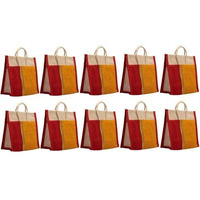 Soman Jute Thamboolam Bags For Return Gifts Golden Yellow And Red Combo - Set Of 10