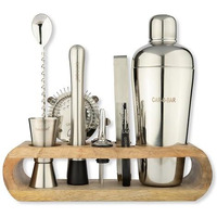 Car-O-Bar Steel Bar Kit Without Stand | Bar Set For Home - 9 Piece Bartender Kit : Shaker,Bar Spoon, Jigger, Muddler, Strainer, Wine & Beer Bottle Opener, 2 Pour Spouts, Tongs (9)
