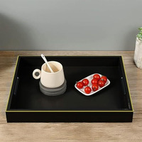 Craftslane Handmade Wooden Serving Tray | Fancy Serving Tray For Snacks, Tea, Kitchen, Coffee Table, Dining | Serving Tray With Handle | Wedding Trousseau | Solid Charcoal Black 31 X 19.7 X 3.8 Cm