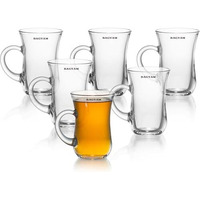 Bagyam - Glass Tea Cups Set Of 6 Pieces - Transparent Glass Tea & Coffee Cups Set - Hot & Cold Drinks Safe (Turkish (150 Ml))