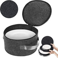 Greensheep Plate Storage Case With 12 Thick Felt Dividers For Storing And Organizing Dinnerware Dishes, Dark Grey