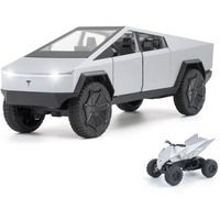 Deoxy 1:32 Scale Tesla Cybertruck Model Collection Enthusiasts Toy Pull Back Pick-Up Truck With Sound And Light, Alloy Diecast Cyber-Truck Toys For Kids Gift (Silver)