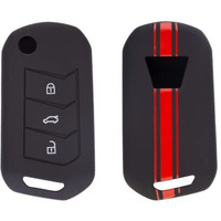 Jvcv Car Key Cover Compatible With Mahindra Xuv 700, 3Xo, Thar, Marazzo, Bolero, Scorpio, Scorpio N, 300, 400 Ev, Thar Roxx 3 Button Flip Key - Rally Stripes (Black Red)