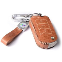 Jvcv Soft Handmade Lychee Pattern Leather Key Cover Compatible With Mahindra Xuv 700, 3Xo, Thar, Marazzo, Bolero, Scorpio, Scorpio N, Xuv 300, Xuv 400 Ev Thar Roxx 3 Button Flip Key (Brown)