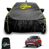 Garrege Waterproof Car Body Cover Compatible With Maruti Brezza Old Car With Mirror & Anteena Packets Dust Proof & Belt With Elastic Black Colour & Yellow Piping Style