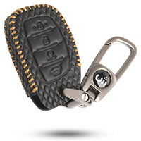 Shopoflux Leather Key Cover Compatible With Hyundai Alcazar And Creta 2021 2022 2023 Car 4 Button Smart Key (Black)