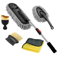 Zebreoline Car Cleaning Brush Car Interior Cleaner Brush Car Washing Brush With Long Handle Auto Interior Soft Bristles Cleaning Brush With Super Soft Microfiber Car Duster (5 Pcs Combo)