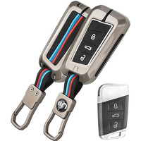 Shopoflux Metal Car Key Cover Compatible For Skoda Octavia, Slavia, Kodiaq, Kushaq 3 Button Smart Key (Black)