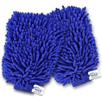 Microfiber Max Double Sided Microfibre Wash Mitt Cleaning Gloves (2 Pcs, 2400 Gsm, Size 26 X 19 Cm, Colour Blue, Extra Large, Super Absorbent, Big Chenille Mitt Glove)