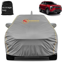 Automozexo Mahindra Xuv 3Xo Car Cover With Mirror & Antena Pocket Waterproof Inner Cotton Layer Adjustable Belt Bottom Elastic Triple Stitched Cover To Secure Fit And Protect From All Climates (Grey)