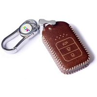 Jvcv Car Styling Soft Handmade Leather Key Cover Compatible With Honda 3 Button Smart Key With Keychain (Brown)