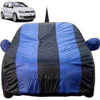Autofact Car Body Cover For Volkswagen Polo With Mirror And Antenna Pocket (Light Weight, Triple Stitched, Heavy Buckle, Bottom Fully Elastic, Royal Blue Stripes With Navy Blue Color)