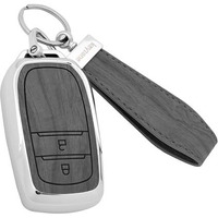 Keyzone Woodgrain Tpu Key Cover & Keychain For Toyota Innova Crysta, Innova Hycross, Hilux 2 Button Smart Key (Oak Grey)