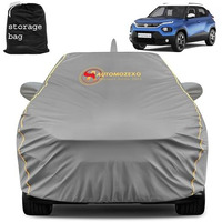 Automozexo Tata Punch Car Cover With Mirror & Antena Pocket Waterproof Inner Cotton Layer Adjustable Belt Bottom Elastic Triple Stitched Cover To Secure Fit And Protect From All Indian Climates (Grey)