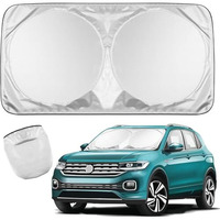 Auto Hub Car Windshield Sunshade, Reflective Polyester Blocks Heat And Sun. Foldable Sun Shield That Keeps Your Vehicle Cool (Large 147 X 68 Cm)