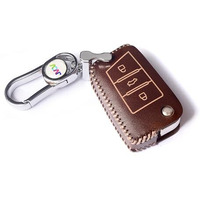Jvcv Car Styling Soft Handmade Leather Key Cover Compatible With Skoda Kylaq Slavia Kushaq Octavia Taigun Tiguan Virtus Kodiaq Superb Folding Key (Brown)