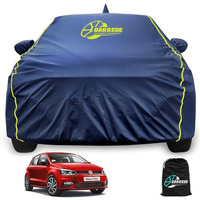 Garrege Waterproof Car Body Cover For Polo 100% All Weather Proof With Mirror & Antenna Packet & Full Bottom Elastic, Triple Stitching With 100% Nail Proof Cover Navy Blue