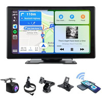 Plimpton Upgraded Portable Carplay For Android Auto Screen For Car, 9 Inch Ips Touch Screen Wireless Car Play Driveplay Multimedia Player With Rear Backup Camera, Voice Control, Fm, Gps, Mirror Link