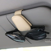 Automaze Leather Car Visor Sunglass Holder, Magnetic Leather Glasses Eyeglass Hanger Clip For Car, Sunglass Clip Glasses Holder For Car Visor, Beige, Pack Of 2