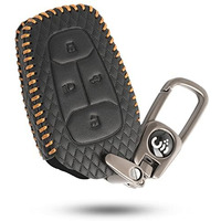 Shopoflux Leather Key Cover Compatible With Tata Nexon | Harrier | Safari | Altroz | Tigor | Ev | Punch | Tiago Ev Electric 4 Button Smart Key Only (Leather Black, 1)