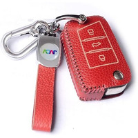 Jvcv Soft Handmade Lychee Pattern Leather Key Cover Compatible With Skoda Kylaq Slavia Slavia Kushaq Tiguan Taigun Virtus Octavia Kodiaq Superb Folding Key (Red)