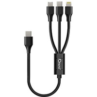 Oncro Type-C 50Cm Oneplus Short 3 In 1 Charging Cable Dash Warp 65W Car Multi Charger Power Bank Cord Type C Micro Usb I-Phone Port 6A Samsung Fast Charging With Wall Charger (No Data Transfer)