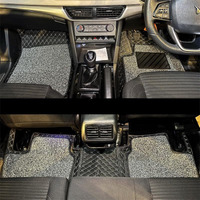 Autofusion Universal Premium 7D Leather Car Foot Mat Compatible With Ford Ecosport | Washable And Non-Slip | Comfortable And Scratch Proof | Color: Black/Silver