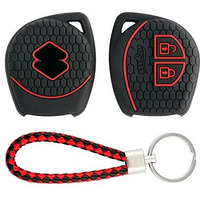 Keycare Silicone Key Cover & Keychain For Suzuki Jimny,Fronx,Swift,Dzire,Baleno,Eritga,Grand Vitara,Brezza,E-Vitara,Ciaz,Wagonr,Alto,Scross,Ignis 2B Remote Key(Black+Kc Mini Redblack )