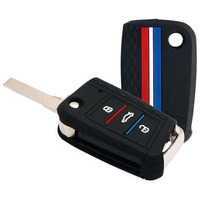 Keyzone Striped Silicone Key Cover Compatible For Volkswagen Virtus, Tiguan, Taigun, Jetta, T-Roc 3 Button Flip Key (Kzs17_Tiguanflip_Black)