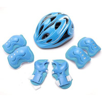 Jern 7 Pieces Kids Children Roller Skating Bicycle Cycling Scooter Helmet Knee Elbow Pad Wrist Guard Set (Blue)