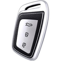 Jvcv Premium Soft Tpu Leather Pattern Key Cover Compatible With New Mg Hector, Hector Plus And Windsor Ev Smart Key (Silver Black)