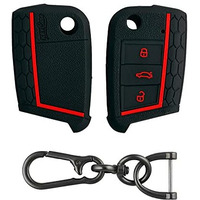 Keycare Silicone Key Cover & Keychain Compatible For Volkswagen Virtus, Tiguan, Taigun, Jetta, T-Roc 3 Button Flip Key (Black With Zinc Alloy)