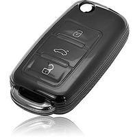Jvcv Soft Tpu Transparent Cover Compatible With Volkswagen Polo Vento Jetta Ameo Passat And Skoda Rapid Laura Superb Octavia Fabia Yeti Folding Key (Transparent Black)