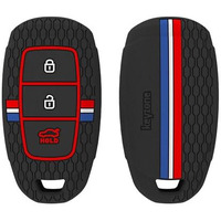 Keyzone Striped Silicone Key Cover Compatible For Hyundai I20, Kona, Verna 2018 Onwards 3 Button Smart Key (Black)