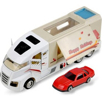 Toyshine 1:50 Scale Pull Back Diecast Motorhome Toy Truck Featured With Opening Doors | Lights &Music | Movable Ramp Track Along With Friction Power Metal Mini Car Toy For Kids Boys Girls 3+, White