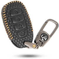 Shopoflux Leather Key Cover Compatible With Hyundai Verna 2024 2023 | I20 Facelift N Line N8 Car 4 Button Smart Key (Black)
