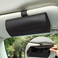 Sunglasses Holder For Car, Car Sunglass Holder Sunglasses Organizer Box For Sun Visor, Clip On Sunglasses Holder For Car, Pu Leather Sunglasses Clip Storage Case Protective Box With Magnet Closure