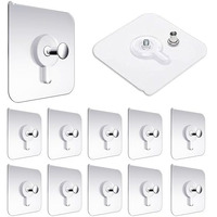 Misamo Enterprise Wall Hooks Without Drilling Waterproof Hooks For Bathroom Shower Kitchen Keys Door Outdoor Home Improvement Utility Hook (Pack Of 10, Photo Frame Hook) Clear, Stainless Steel
