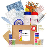 Trendikraft 116Pcs Ultimate All-In-One Resin Art Kit With 5 Silicone Moulds Dried Flowers Epoxy Raisin Materials For Making Alphabet Pendant Keychain Earrings Bookmarks & 4" Coaster For Diy Beginners