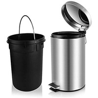 Opr Stainless Steel Round Pedal Dustbin With Soft Close Lid | Steel Dustbin For Home, Kitchen, Bathroom, Office And Washroom With Plastic Bucket (Silver, 15 Ltr)(Big Size)