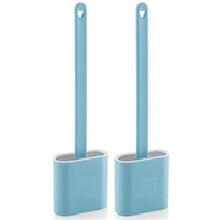 Mhr Silicon Toilet Brush With Plastic Holder Slim Flex Toilet Cleaner Brush Anti-Drip Set, No-Slip Long Handle Soft Silicone Brush (2, Blue)