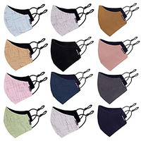 Bildos Cotton Unisex Super Breathable Cloth Face Mask With Adjustable Ear Loop (Multicolour) - Pack Of 12